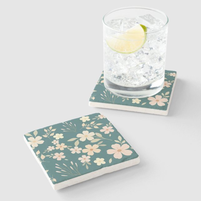 Dessous-de-verre En Pierre Vibe Floral Rétro  (Côté)