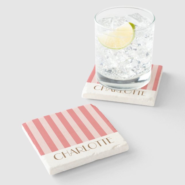 Dessous-de-verre En Pierre Vibrantes bandes roses tendance pour mariage (Côté)
