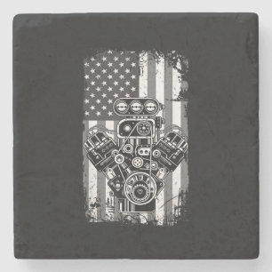 Dessous-de-verre En Pierre Vieux Véhicule Musclé Piston Drapeau Américain Drô