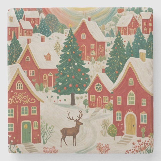 Dessous-de-verre En Pierre Village de Noël (Devant)