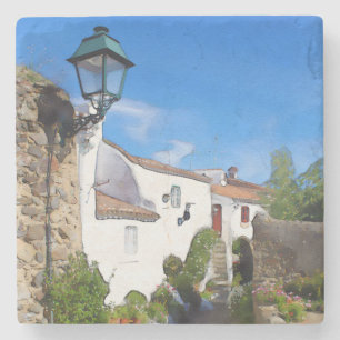 Dessous-de-verre En Pierre Village méditerranéen Watercolor