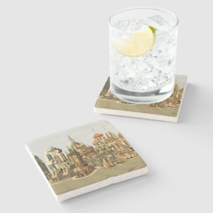 Dessous-de-verre En Pierre Ville de fantasy futuriste Art de paysage urbain S