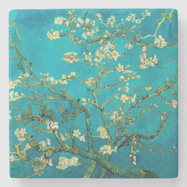 Dessous-de-verre En Pierre Vincent Van Gogh Blossoming Almond Tree Floral Art (Devant)