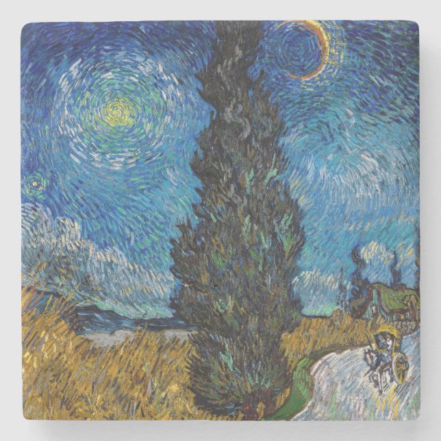Dessous-de-verre En Pierre Vincent van Gogh - Route avec Cypress et Star (Devant)