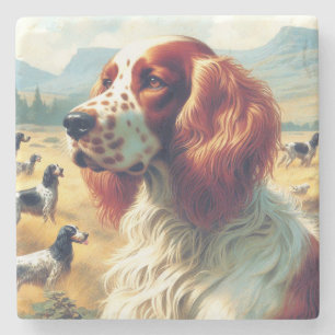 Dessous-de-verre En Pierre Vintage Anglais Setter peinture à l'huile