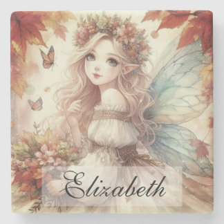 Dessous-de-verre En Pierre Vintage automne Fée avec feuilles d'automne