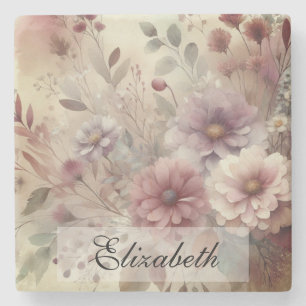 Dessous-de-verre En Pierre Vintage Automne fleurs pastel aquarelle peinture