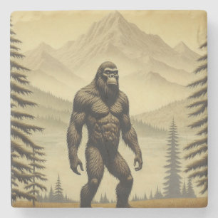 Dessous-de-verre En Pierre Vintage Bigfoot dans les montagnes et les pins