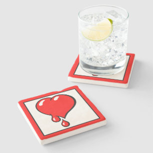 Dessous-de-verre En Pierre Vintage Blanc Rouge Saignant Coeur Libéral Pop Art