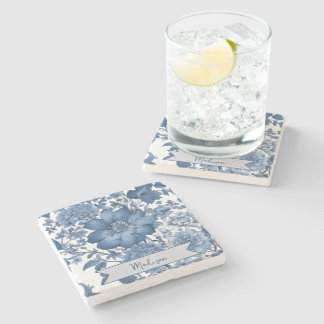 Dessous-de-verre En Pierre Vintage bleu Chinoiserie Floral Personnalisé