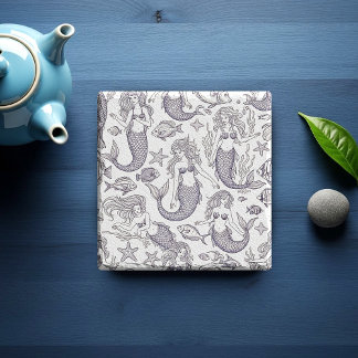 Dessous-de-verre En Pierre Vintage Blue Mermaid & Sea Life Pattern