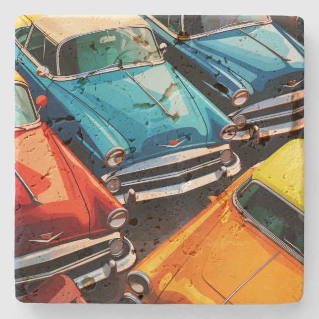 Dessous-de-verre En Pierre Vintage Cars Pattern (Devant)