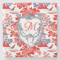 Vintage Chinoiserie Delft Français rouge bleu mono