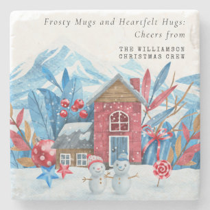 DESSOUS-DE-VERRE EN PIERRE VINTAGE CHRISTMAS SNOWY TOWN SNOWMEN PERSONNALISÉ