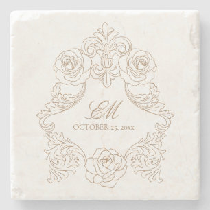 Dessous-de-verre En Pierre Vintage Crest Monogramme Golden Brown Logo du Mari