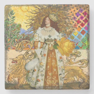 Dessous-de-verre En Pierre Vintage femme Soleil d'or : Leo Zodiac Collage Art