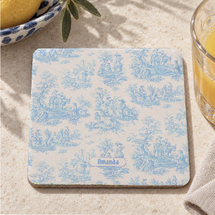 Dessous-de-verre En Pierre Vintage floral bleu turquoise toile jouy monogramm