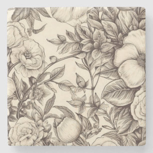 Dessous-de-verre En Pierre Vintage Floral Sepia Motif (2)