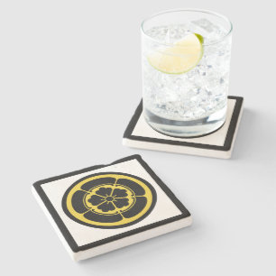 Dessous-de-verre En Pierre Vintage Jaune Noir Oda Japon Mon Oriental Art