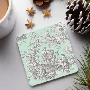 Dessous-de-verre En Pierre Vintage menthe noire toile de jouy motif