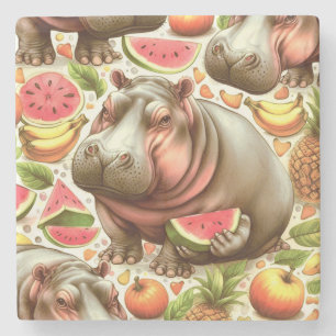 Dessous-de-verre En Pierre Vintage Motif d'hippopotame tropical