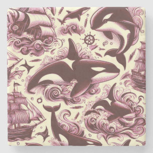 Dessous-de-verre En Pierre Vintage Orca Nautique Sans Mer