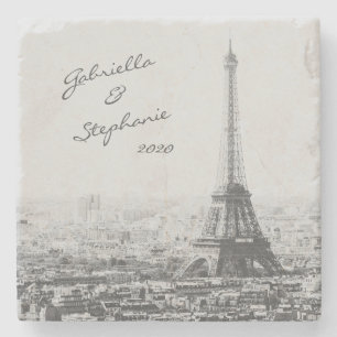 Dessous-de-verre En Pierre Vintage Paris Eiffel Tour Noir Blanc Photo