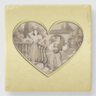 Dessous-de-verre En Pierre Vintage Romance couple, homme et femme, or