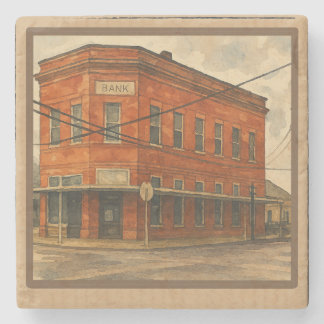 Dessous-de-verre En Pierre Vintage Texas Red Brick Bank Watercolor Art