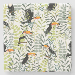 Dessous-de-verre En Pierre Vintage Toucans Vert Feuille Motif