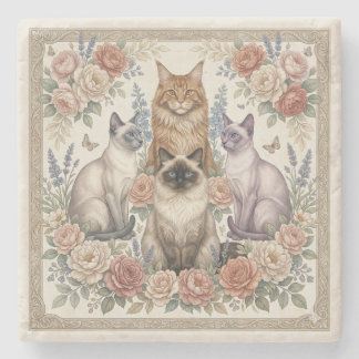 Dessous-de-verre En Pierre Vintage Victorian Ornamental Floral Feline Art