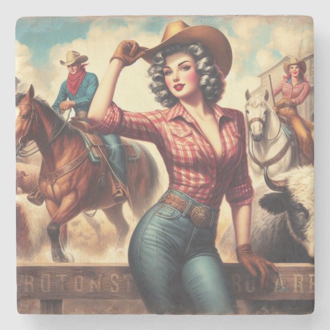 Dessous-de-verre En Pierre Vintage Western Cowgirl (Devant)