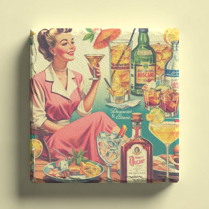 Dessous-de-verre En Pierre Vintage Woman Boit Des Cocktails Illustration