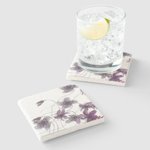 Dessous-de-verre En Pierre Violettes Sauvages Aquarelle Peinte à la Main