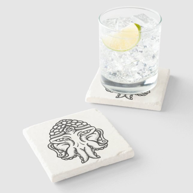 Dessous-de-verre En Pierre Visage de Cthuda - dessous de verre de marbre (Côté)