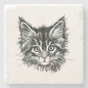 Dessous-de-verre En Pierre Visage de Kitten noir et blanc
