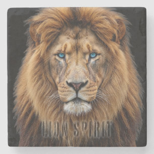 Dessous-de-verre En Pierre Visage de lion majestueux aux yeux bleus Faune A
