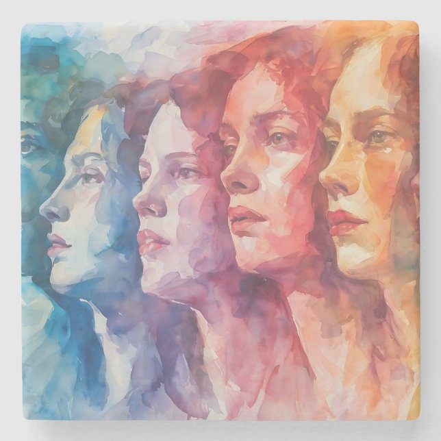Dessous-de-verre En Pierre Visages des femmes - Peinture aquarelle (Devant)
