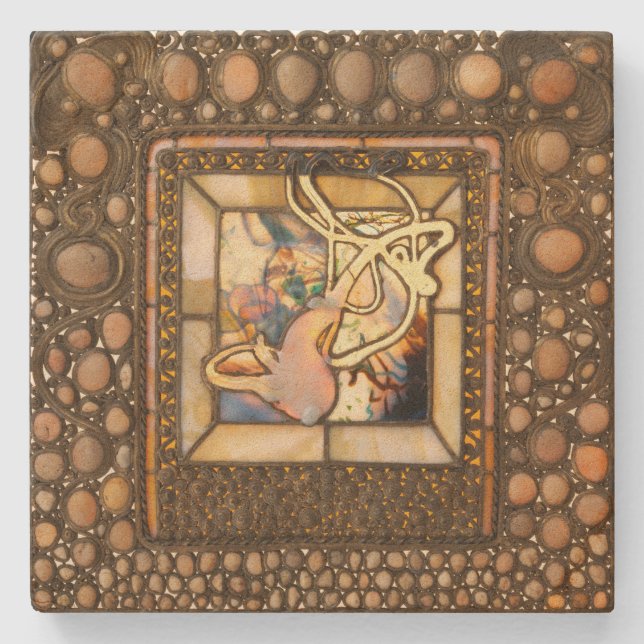 Dessous-de-verre En Pierre Vitrail Art nouveau vitrail abstrait (Devant)