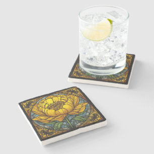 Dessous-de-verre En Pierre Vitraux Pivoine Jaune