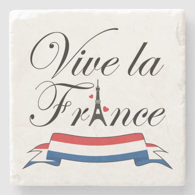 Dessous-de-verre En Pierre Vive la France Typographie (Devant)