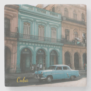Dessous-de-verre En Pierre Voiture Américaine Vintage Turquoise Cuba La Havan