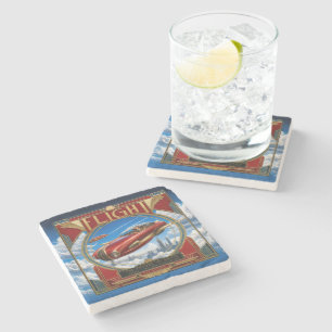 Dessous-de-verre En Pierre Voiture volante futuriste rouge Art nouveau