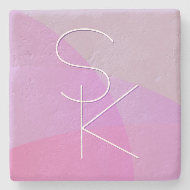 Dessous-de-verre En Pierre Vos initiales de chevauchement | Géométrique rose  (Devant)