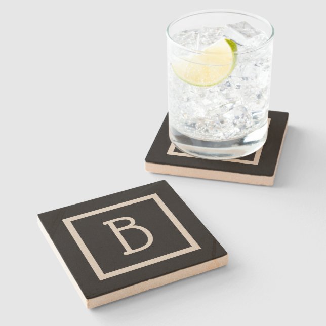 Dessous-de-verre En Pierre Votre monogramme initiale chic élégant noir modern (Côté)