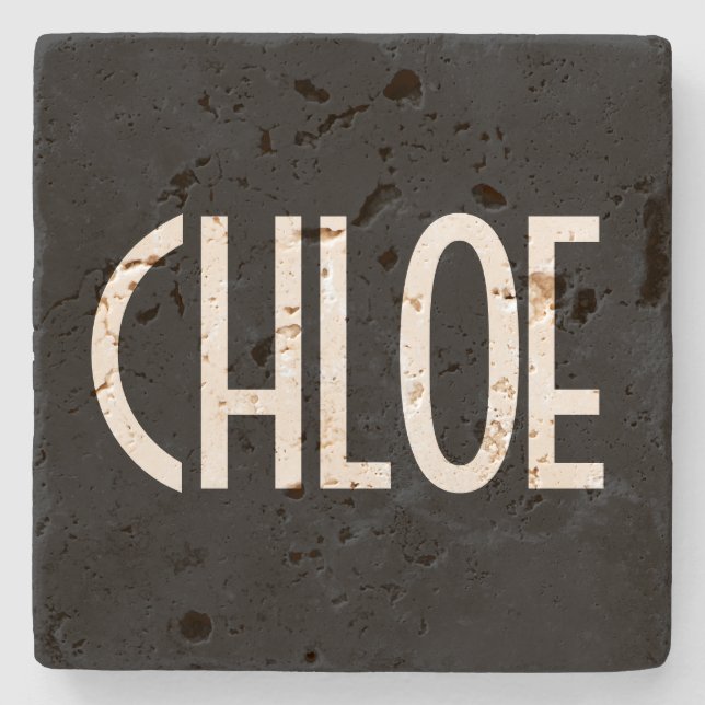 Dessous-de-verre En Pierre Votre nom, texte gras blanc | Noir (Devant)