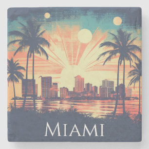 Dessous-de-verre En Pierre Voyage à Miami Floride Rétro Vintage