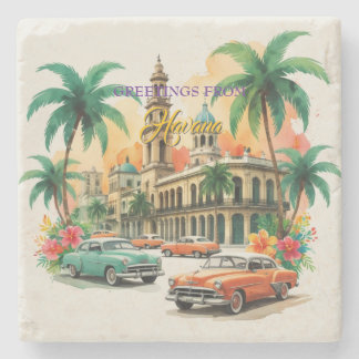 Dessous-de-verre En Pierre Voyage Cuba vintage - Salutations de La Havane