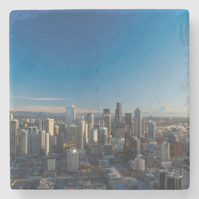 Dessous-de-verre En Pierre Vue aérienne d'horizon de ville de Seattle (Devant)