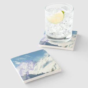 Dessous-de-verre En Pierre Vue de la montagne enneigée de la licorne de sérén